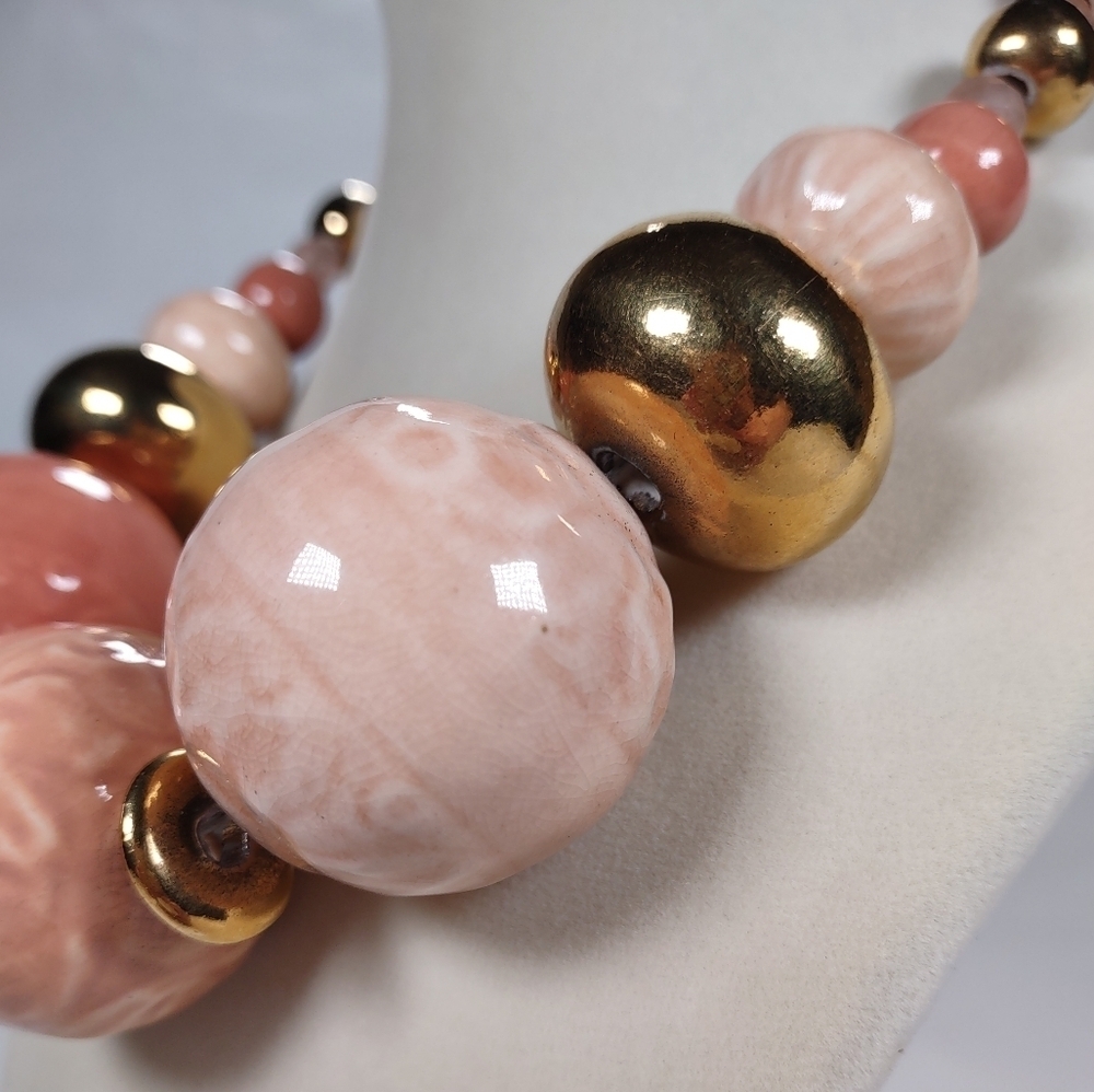 Vintage Glazed Ceramic Beaded Graduated Statement Choker 17 1/2" - Picture 6 of 11